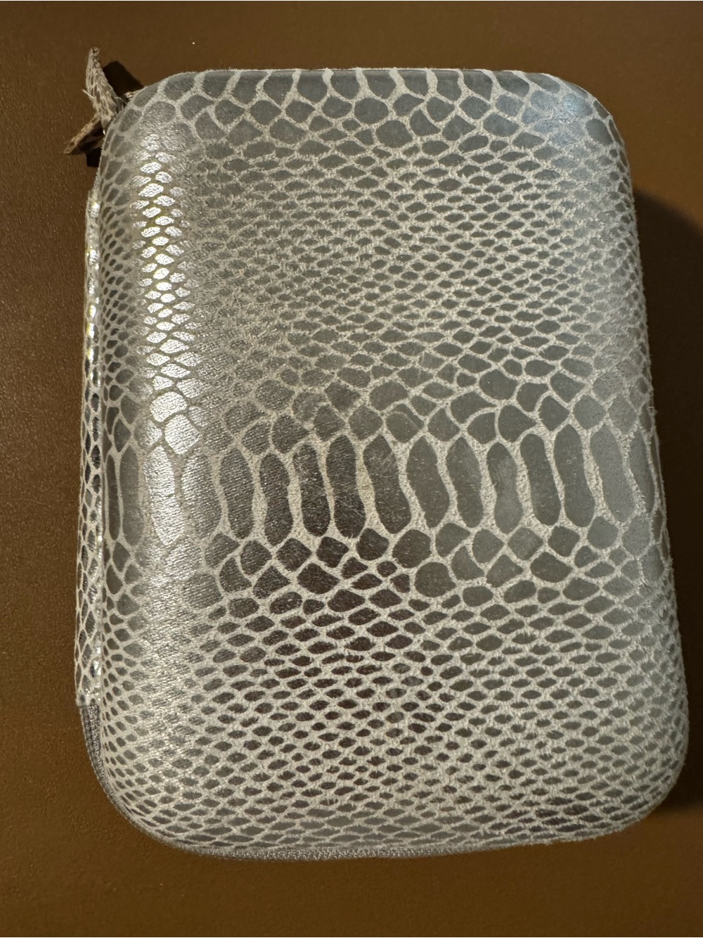Snake-Embossed Grey Makeup Organizer Pouch